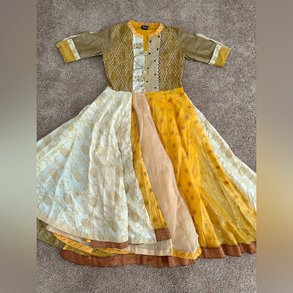 Gold yellow traditional indian south asian dress anarkali kurti